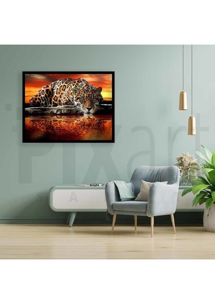 Gün Batımı Işıklarında Leopar Pixart Sanat Elmas Mozik Tablo Daimond Türkiye 62*52 fiyatları