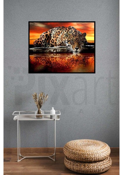 Gün Batımı Işıklarında Leopar Pixart Sanat Elmas Mozik Tablo Daimond Türkiye 62*52 modelleri