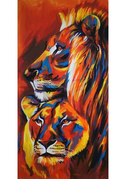 Aslan ve Eşi Pixart Sanat Elmas Mozik Tablo Daimond Türkiye 27*53