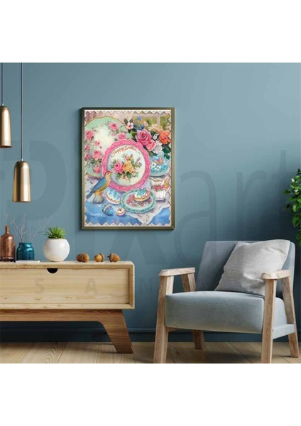 Çiçekli Tabak Seti Pixart Sanat Elmas Mozaik Tablo Diamond Türkiye 46*56 modelleri