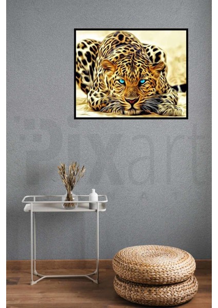 Mavi Gözlü Kaplan Pixart Sanat Elmas Mozik Tablo Daimond Türkiye 30*52 modelleri