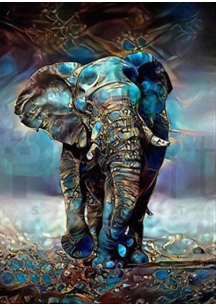 Mavi Altın Detaylı Fil Pixart Sanat Elmas Mozik Tablo Daimond Türkiye 45*60