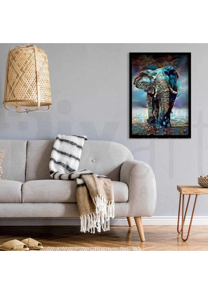 Mavi Altın Detaylı Fil Pixart Sanat Elmas Mozik Tablo Daimond Türkiye 45*60 modelleri