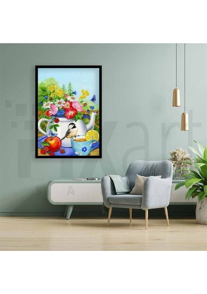 Çaydanlıktaki Çiçekler Pixart Sanat Elmas Mozaik Tablo Diamond Türkiye 41*56 modelleri