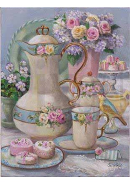 Pembe Çay Seti Pixart Sanat Elmas Mozaik Tablo Diamond Türkiye 38*51
