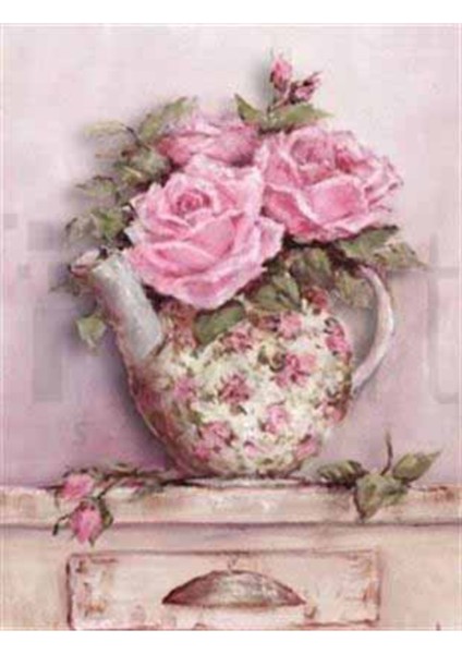 Pembe Çiçekli Çaydanlık Pixart Sanat Elmas Mozaik Tablo Diamond Türkiye 48*64