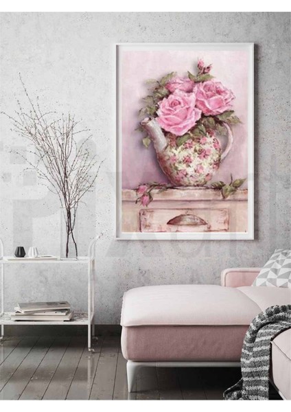 Pembe Çiçekli Çaydanlık Pixart Sanat Elmas Mozaik Tablo Diamond Türkiye 48*64 fiyatları