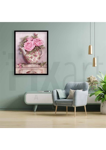 Pembe Çiçekli Çaydanlık Pixart Sanat Elmas Mozaik Tablo Diamond Türkiye 48*64 modelleri