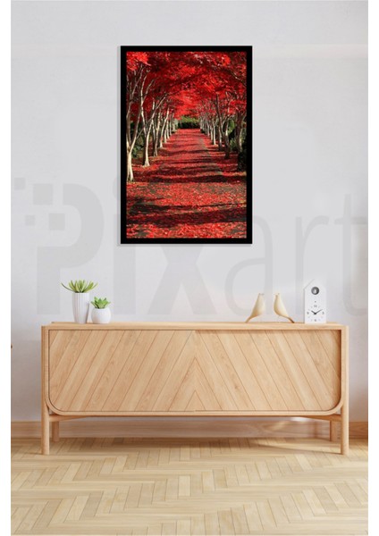 Kirmizi Yaprakli Yol 40 x 60 Elmas Mozaik Tablo