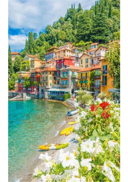 Sahil Kenarı ve Renkli Evler 40 x 60 Elmas Mozaik Tablo