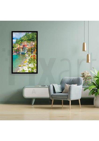 Sahil Kenarı ve Renkli Evler 40 x 60 Elmas Mozaik Tablo fiyatları