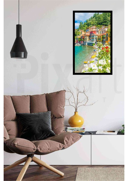 Sahil Kenarı ve Renkli Evler 40 x 60 Elmas Mozaik Tablo modelleri