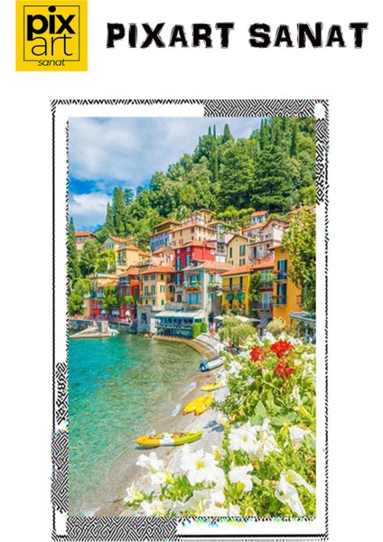 Sahil Kenarı ve Renkli Evler 40 x 60 Elmas Mozaik Tablo fırsatları