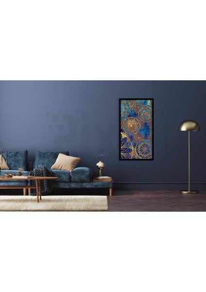 Mavi Ve Altin Desenler 40 x 60 Elmas Mozaik Tablo fiyatları