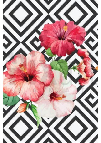 Hawaii Pembe Cicek Desen 48 x 61 Elmas Mozaik Tablo