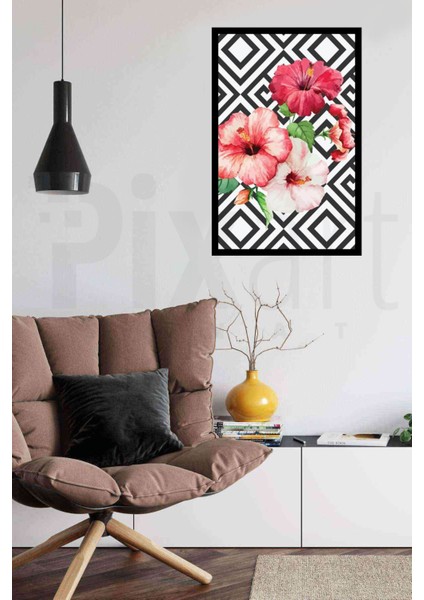 Hawaii Pembe Cicek Desen 48 x 61 Elmas Mozaik Tablo modelleri