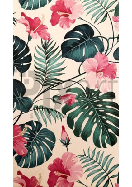 Pembe Cicekli Hawai Desen 40 x 60 Elmas Mozaik Tablo
