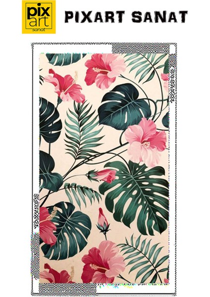 Pembe Cicekli Hawai Desen 40 x 60 Elmas Mozaik Tablo