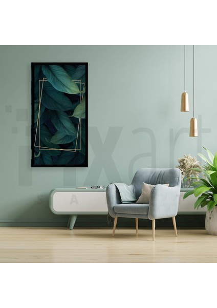 Yesil Yapraklar Ve Gold Cerceve 40 x 60 Elmas Mozaik Tablo fiyatları
