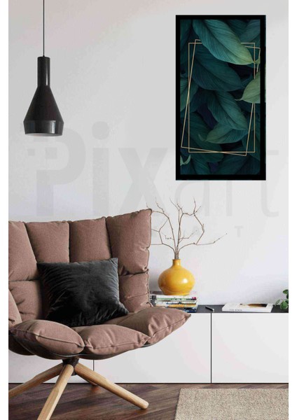 Yesil Yapraklar Ve Gold Cerceve 40 x 60 Elmas Mozaik Tablo modelleri