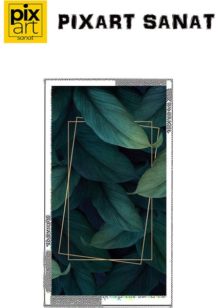 Yesil Yapraklar Ve Gold Cerceve 40 x 60 Elmas Mozaik Tablo fırsatları