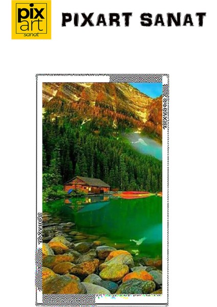 Göl Kenarındaki Ev Pixart Sanatelmas Mozaik Tablo Diamond Türkiye 41 x 71 cm fırsatları