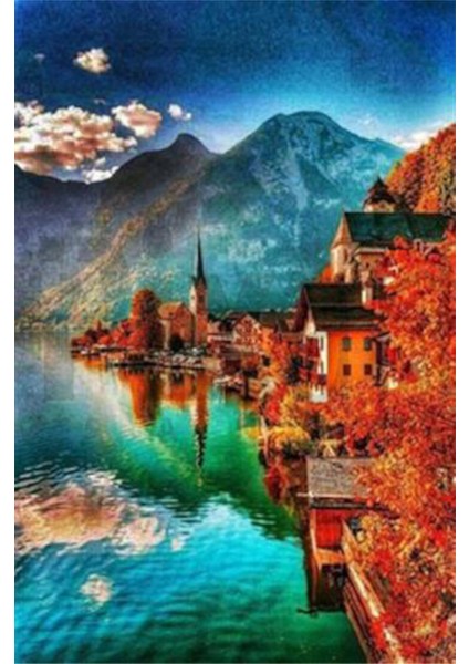 Dağ Eteklerindeki Şehir Pixart Sanatelmas Mozaik Tablo Diamond Türkiye 56*84