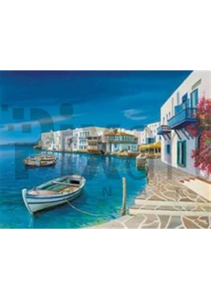 Mykonos Kıyılarındaki Evler Pixart Sanat Elmas Mozaik Tablo Diamond Türkiye 65 x 50 cm
