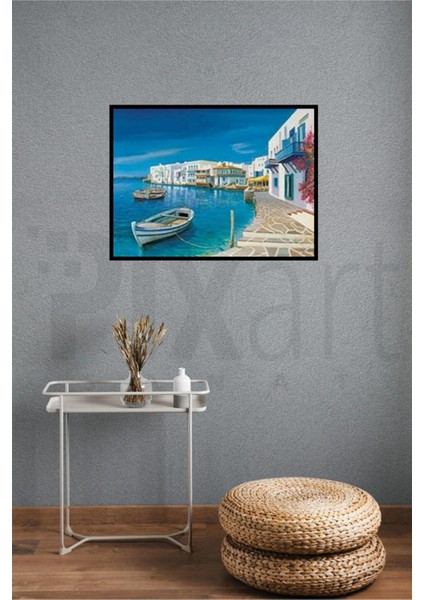 Mykonos Kıyılarındaki Evler Pixart Sanat Elmas Mozaik Tablo Diamond Türkiye 65 x 50 cm modelleri