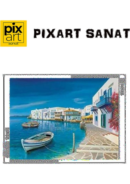 Mykonos Kıyılarındaki Evler Pixart Sanat Elmas Mozaik Tablo Diamond Türkiye 65 x 50 cm fırsatları