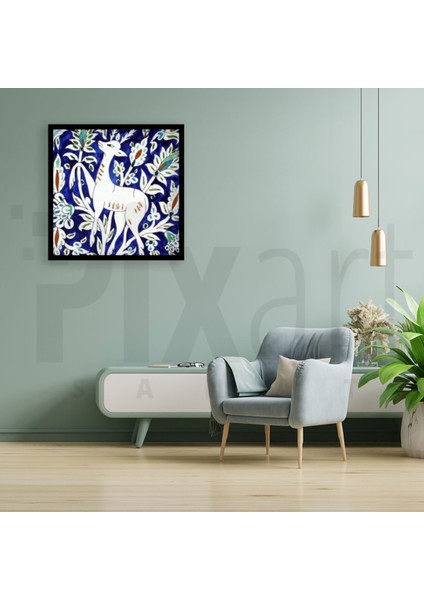 Mavi Zeminde Geyik Desen Pixart Sanat Elmas Mozaik Tablo Diamond Türkiye 57*57 modelleri
