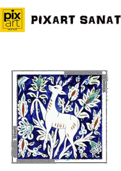 Mavi Zeminde Geyik Desen Pixart Sanat Elmas Mozaik Tablo Diamond Türkiye 57*57 fırsatları