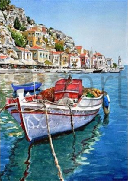 Balıkçı Kayığı Pixart Sanat Elmas Mozaik Tablo Diamond Türkiye 40 x 57 cm