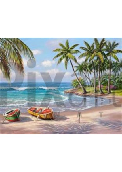 Ada ve Kayıklar Pixart Sanat Elmas Mozaik Tablo Diamond Türkiye 70 x 55 cm
