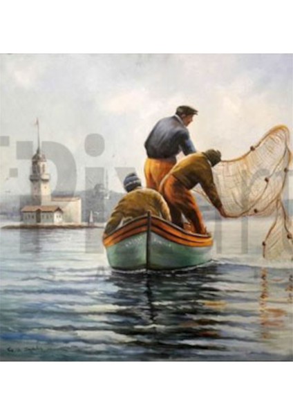 Teknede Balikcilar 50 x 25 Elmas Mozaik Tablo