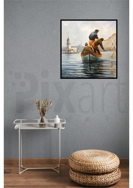 Teknede Balikcilar 50 x 25 Elmas Mozaik Tablo modelleri