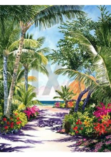 Tropikal Ada Pixart Sanat Elmas Mozaik Tablo Diamond Türkiye 43 x 58 cm