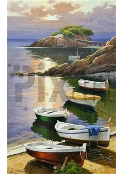Kumsal ve Kayıklar Pixart Sanat Elmas Mozaik Tablo Diamond Türkiye 41 x 66 cm