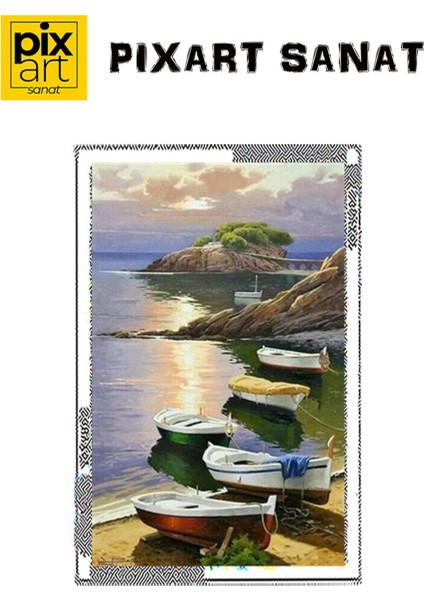 Kumsal ve Kayıklar Pixart Sanat Elmas Mozaik Tablo Diamond Türkiye 41 x 66 cm fırsatları