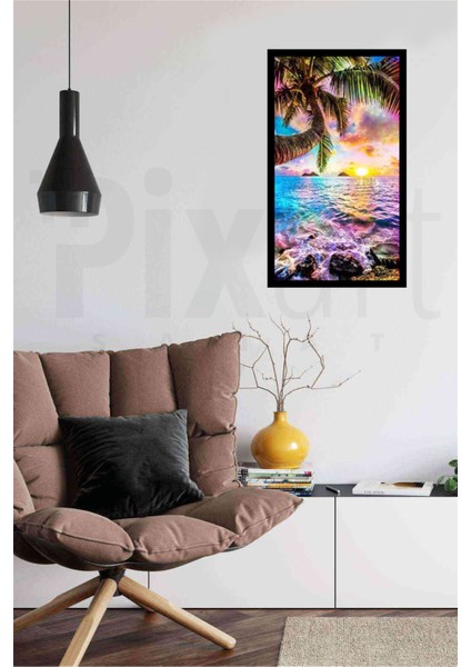 Renkli Deniz Gün Batımı Pixart Sanat Elmas Mozaik Tablo Diamond Türkiye 33 x 58 cm modelleri