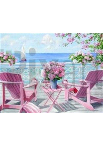 Deniz Manzaralı Balkon Pixart Sanat Elmas Mozaik Tablo Diamond Türkiye 65 x 50 cm