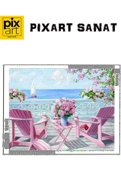 Deniz Manzaralı Balkon Pixart Sanat Elmas Mozaik Tablo Diamond Türkiye 65 x 50 cm fırsatları
