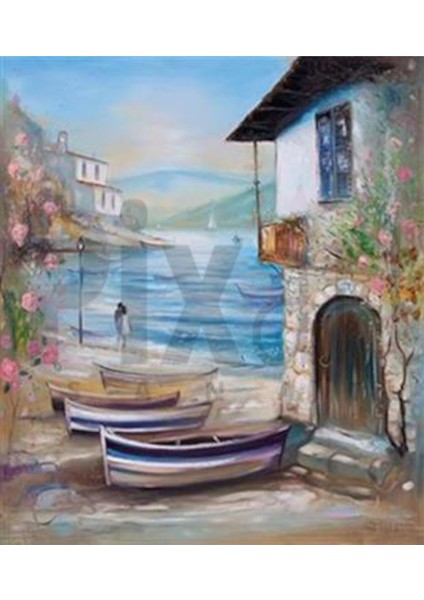Taş Ev ve Kayıklar Pixart Sanat Elmas Mozaik Tablo Diamond Türkiye 50 x 60 cm