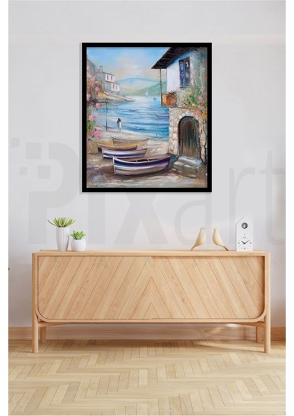 Taş Ev ve Kayıklar Pixart Sanat Elmas Mozaik Tablo Diamond Türkiye 50 x 60 cm fiyatları