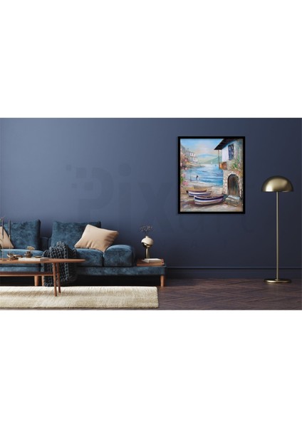 Taş Ev ve Kayıklar Pixart Sanat Elmas Mozaik Tablo Diamond Türkiye 50 x 60 cm modelleri
