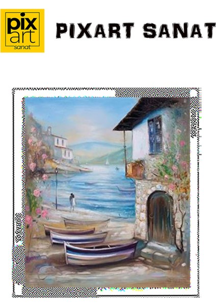 Taş Ev ve Kayıklar Pixart Sanat Elmas Mozaik Tablo Diamond Türkiye 50 x 60 cm fırsatları