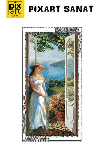 Beyaz Elbiseli Kız Pixart Sanat Elmas Mozaik Tablo Diamond Türkiye 38 x 79 cm fırsatları
