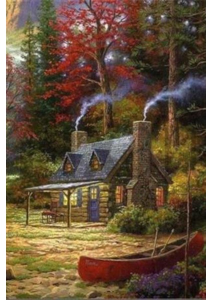 Ormanın Içideki Kulübe Pixart Sanat Elmas Mozaik Tablo Diamond Türkiye 46 x 69 cm