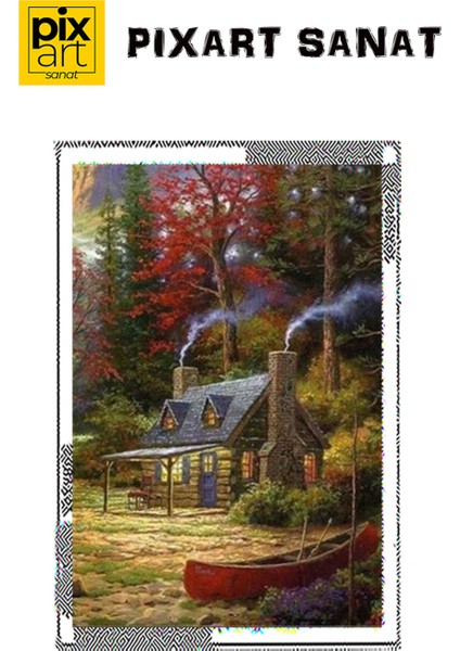 Ormanın Içideki Kulübe Pixart Sanat Elmas Mozaik Tablo Diamond Türkiye 46 x 69 cm fırsatları