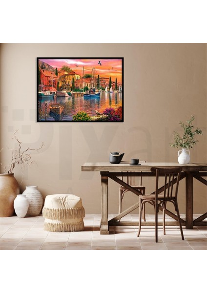 Sahil Kasabası Pixart Sanat Elmas Mozaik Tablo Diamond Türkiye 69 x 51 cm